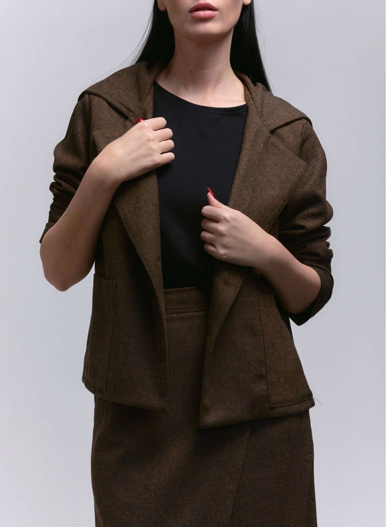 Atlas Hooded Jacket - Brown Herringbone