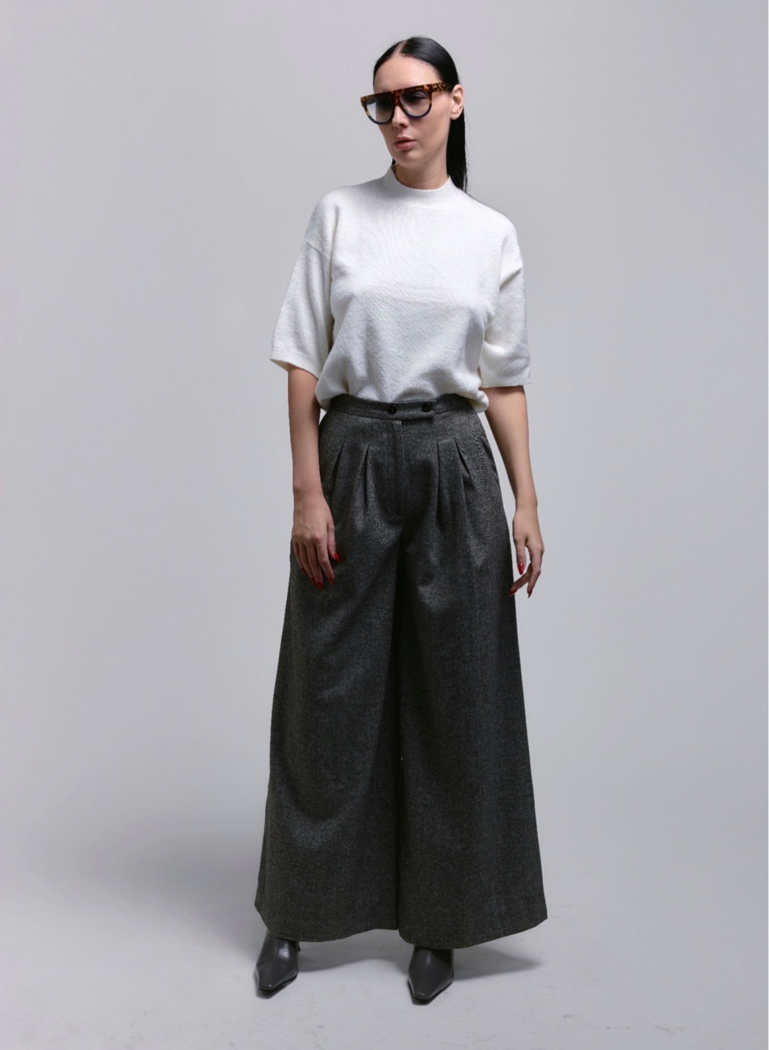 Atlas Slouchy Trouser - Grey Herringbone