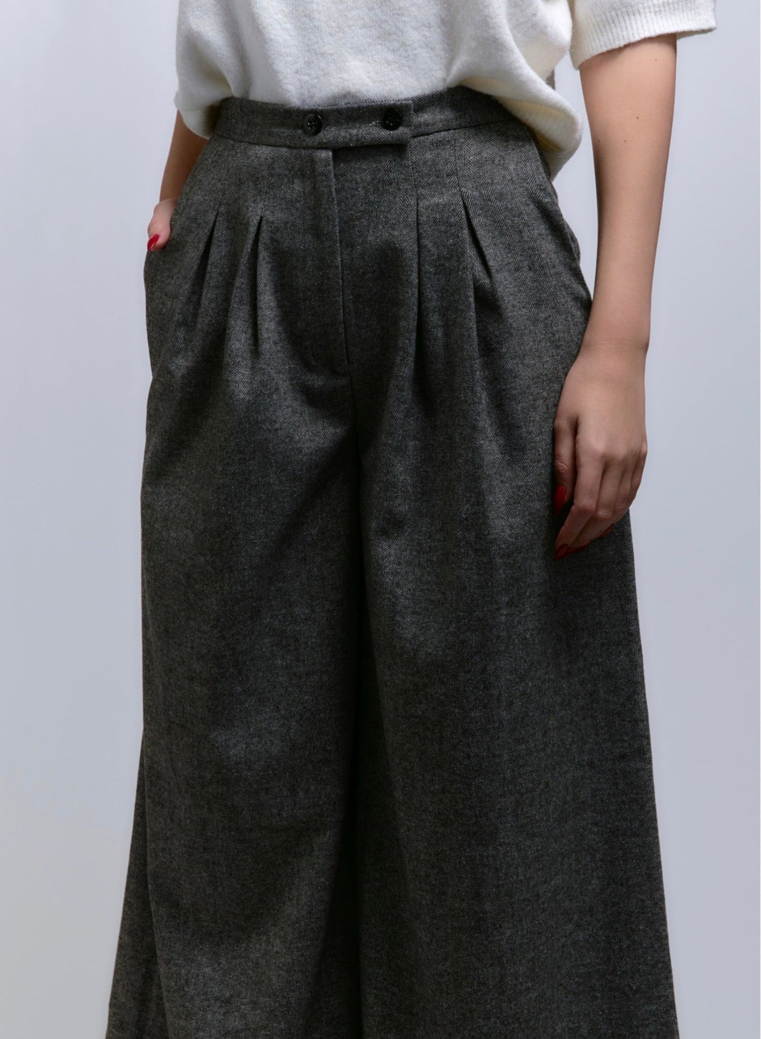 Atlas Slouchy Trouser - Grey Herringbone