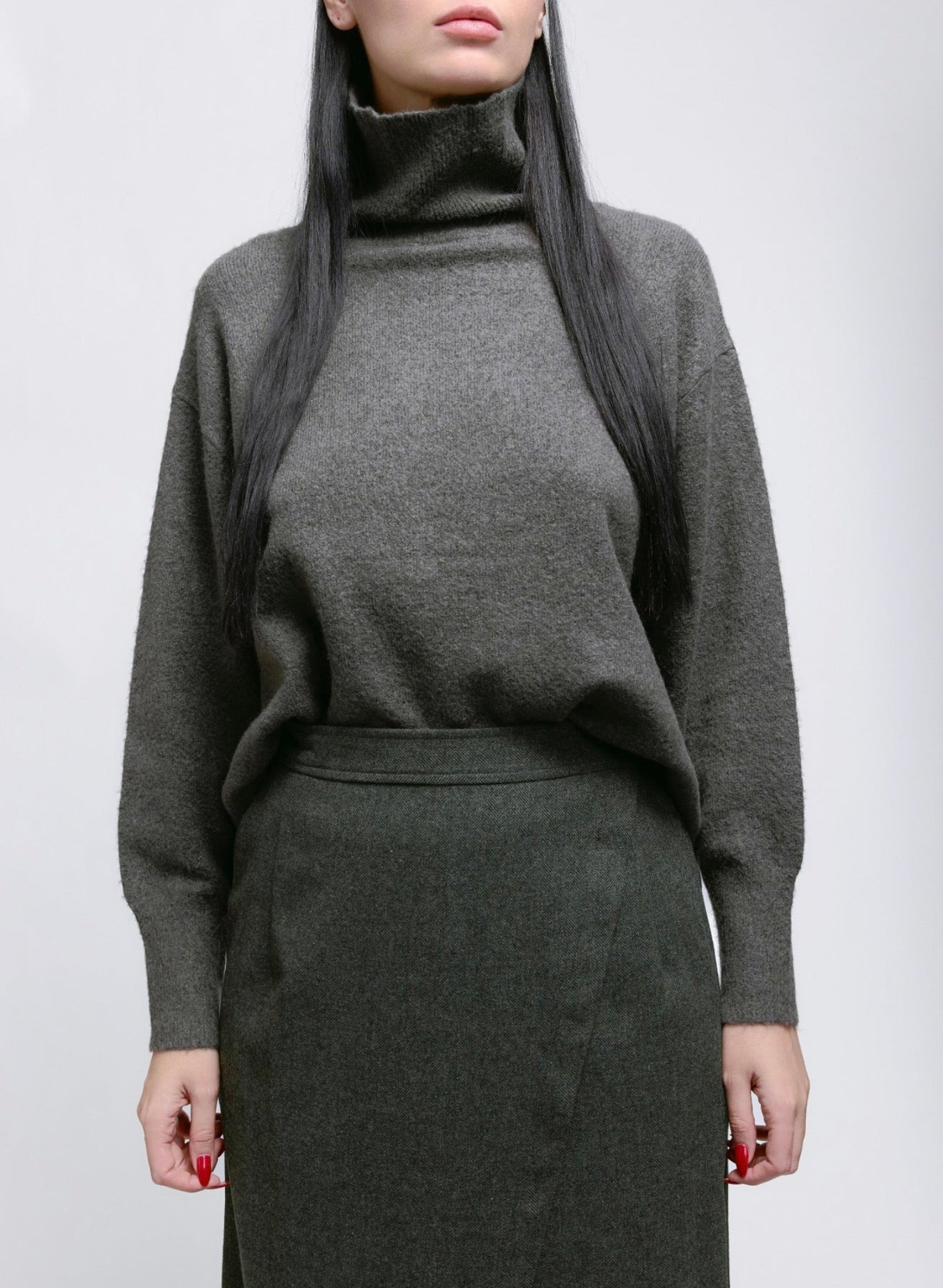 Atlas Wrap Skirt - Olive Herringbone