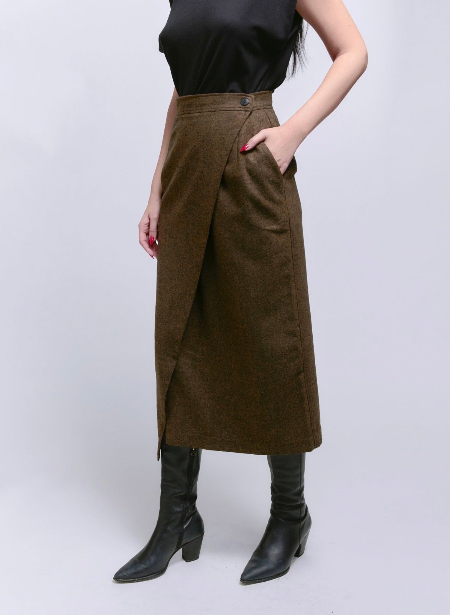 Atlas Wrap Skirt - Brown Herringbone