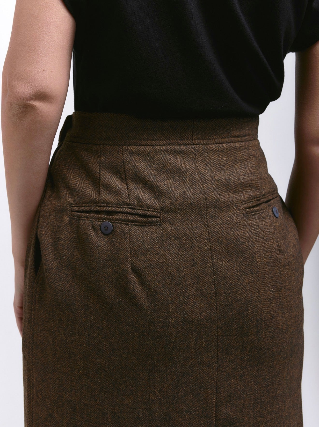 Atlas Wrap Skirt - Brown Herringbone
