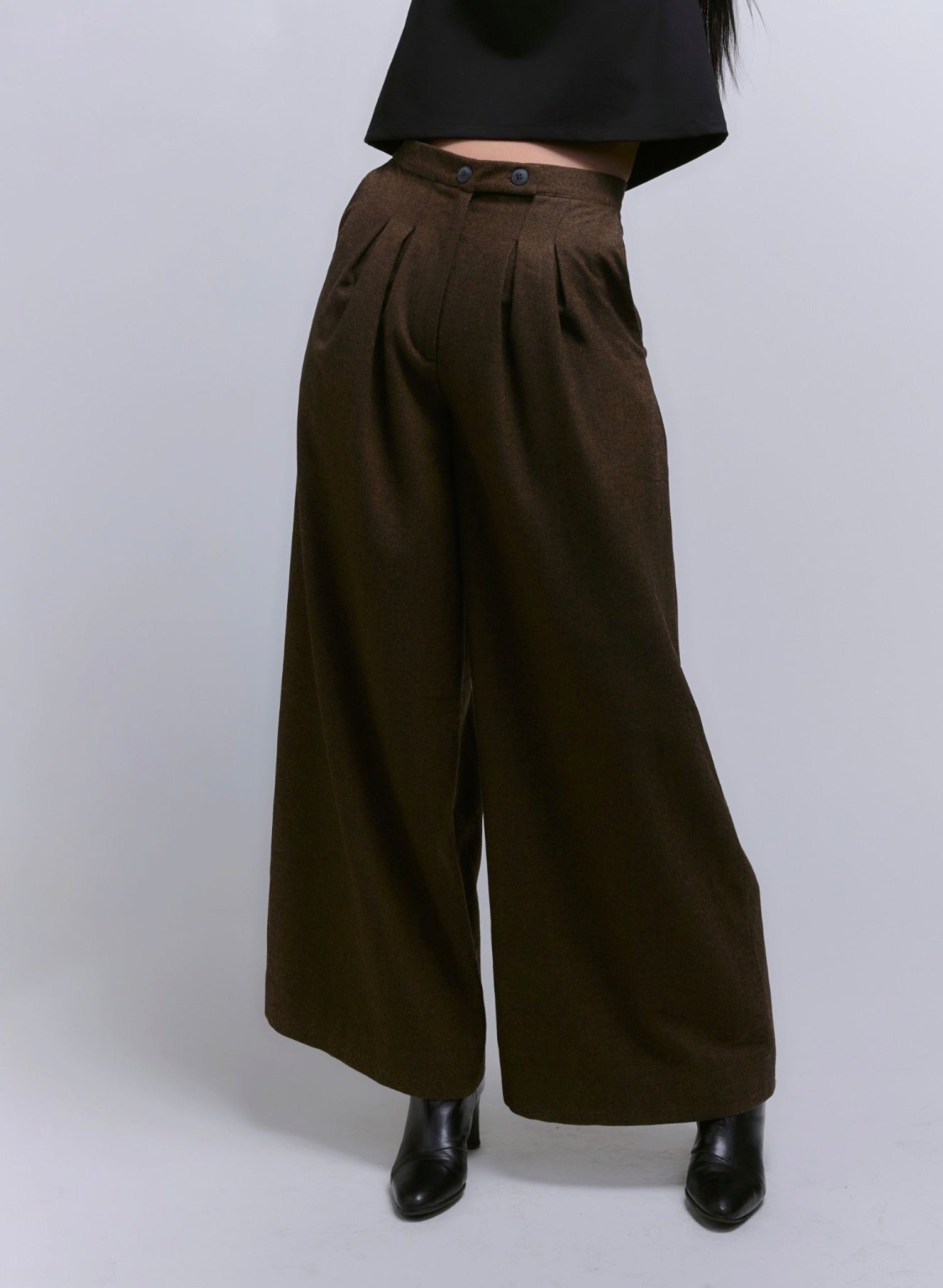 Atlas Slouchy Trouser - Brown Herringbone