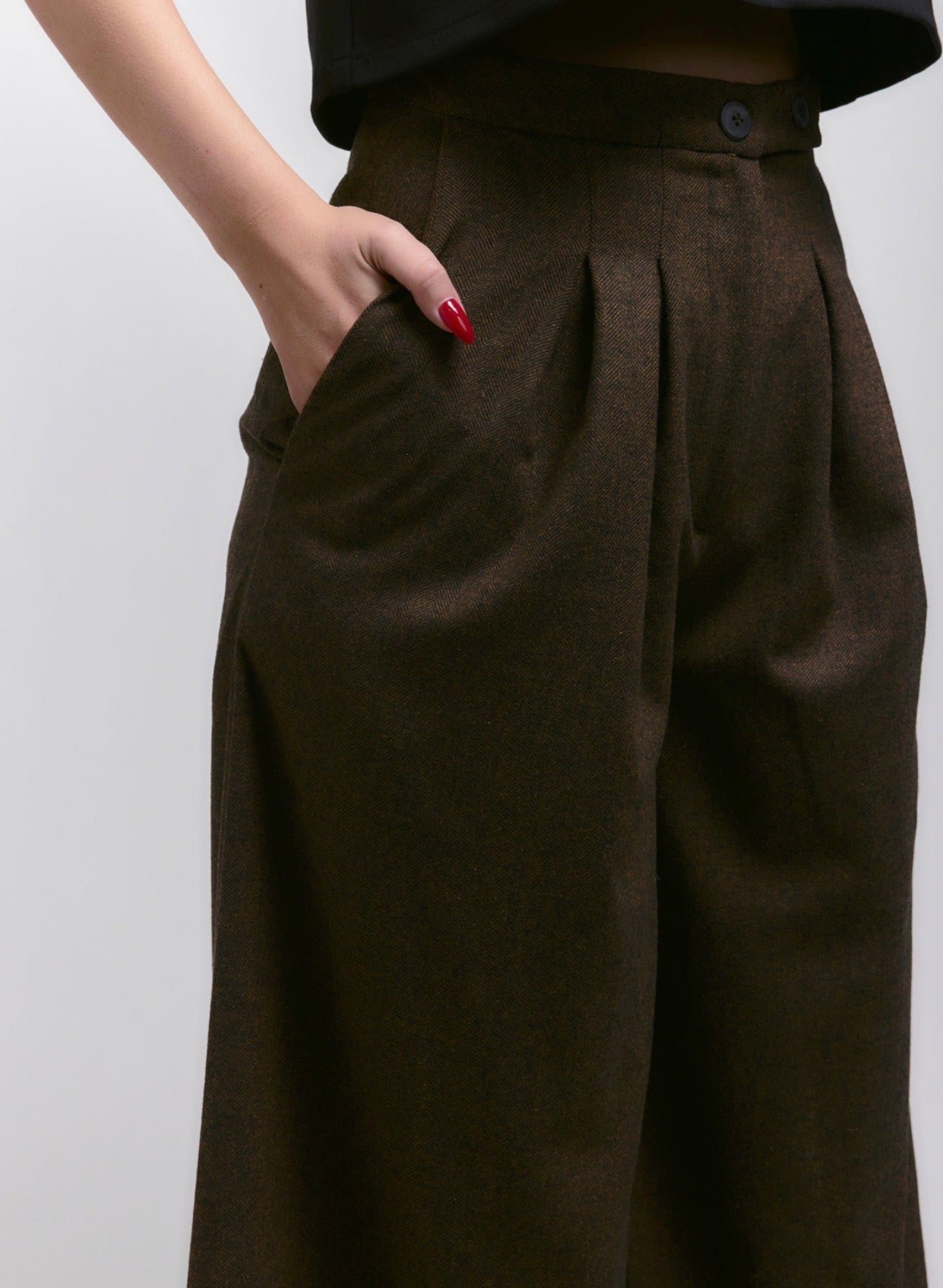 Atlas Slouchy Trouser - Brown Herringbone