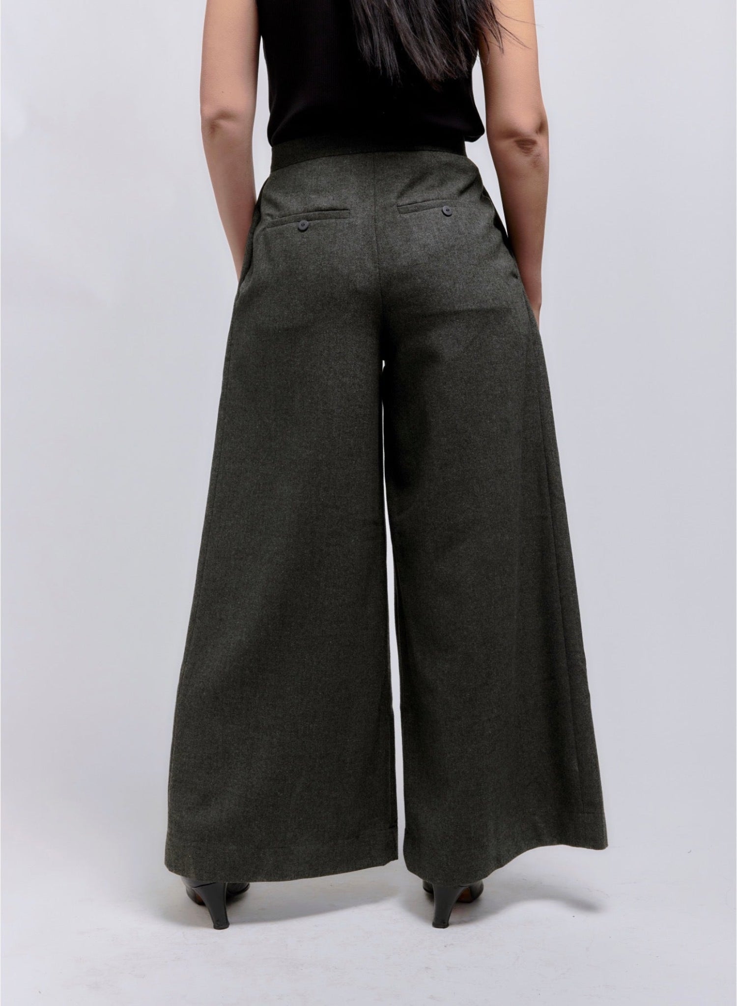 Atlas Slouchy Trouser - Olive Herringbone