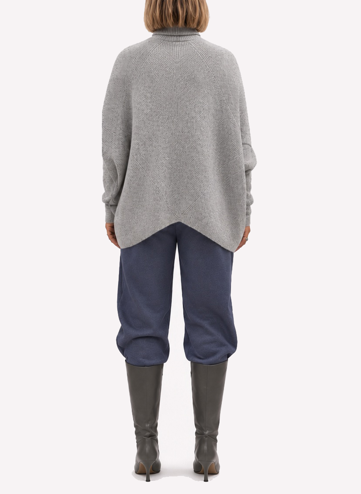 Notch Knit Pullover Sweater - Grey - Meg