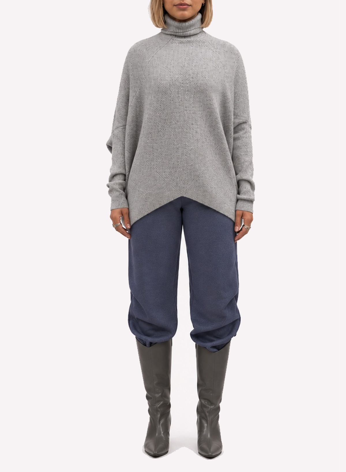 Notch Knit Pullover Sweater - Grey - Meg