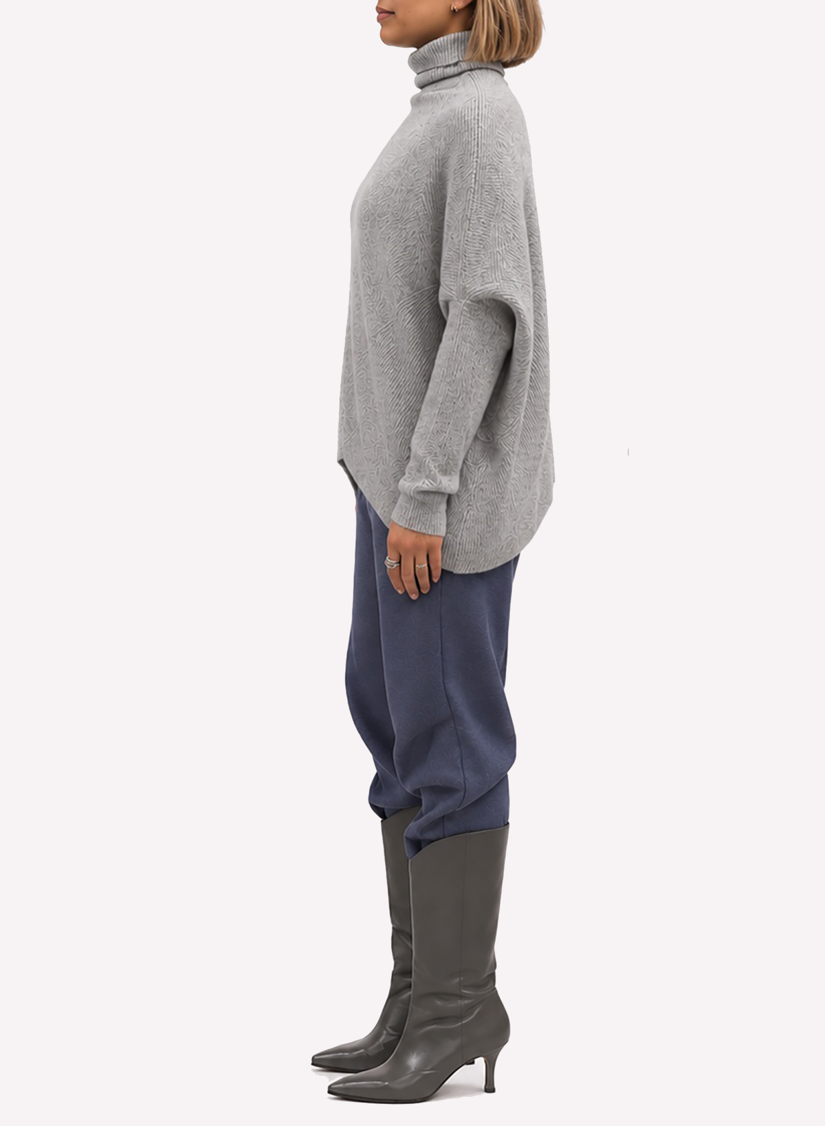 Notch Knit Pullover Sweater - Grey - Meg