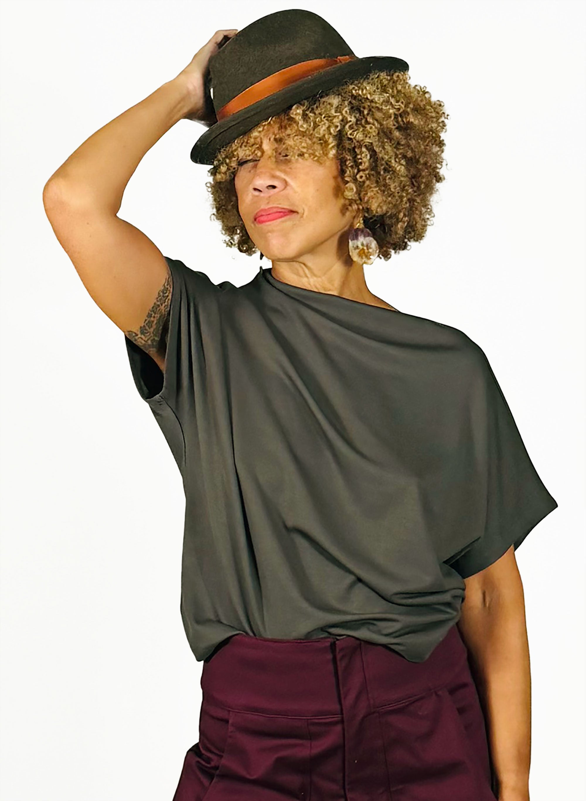 Mock Neck Tee - Olive