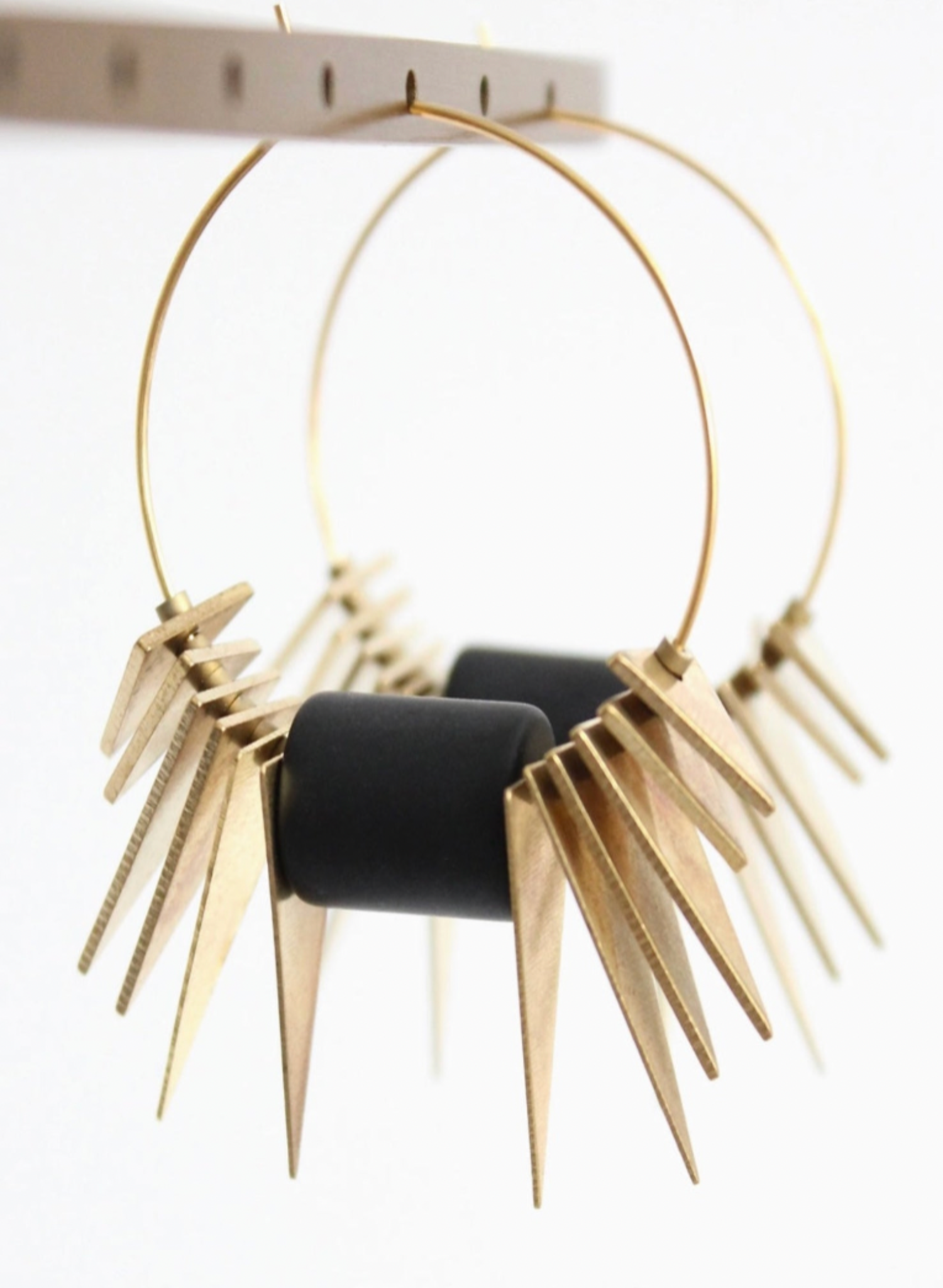David Aubrey - Geometric Black & Brass Hoop Earrings