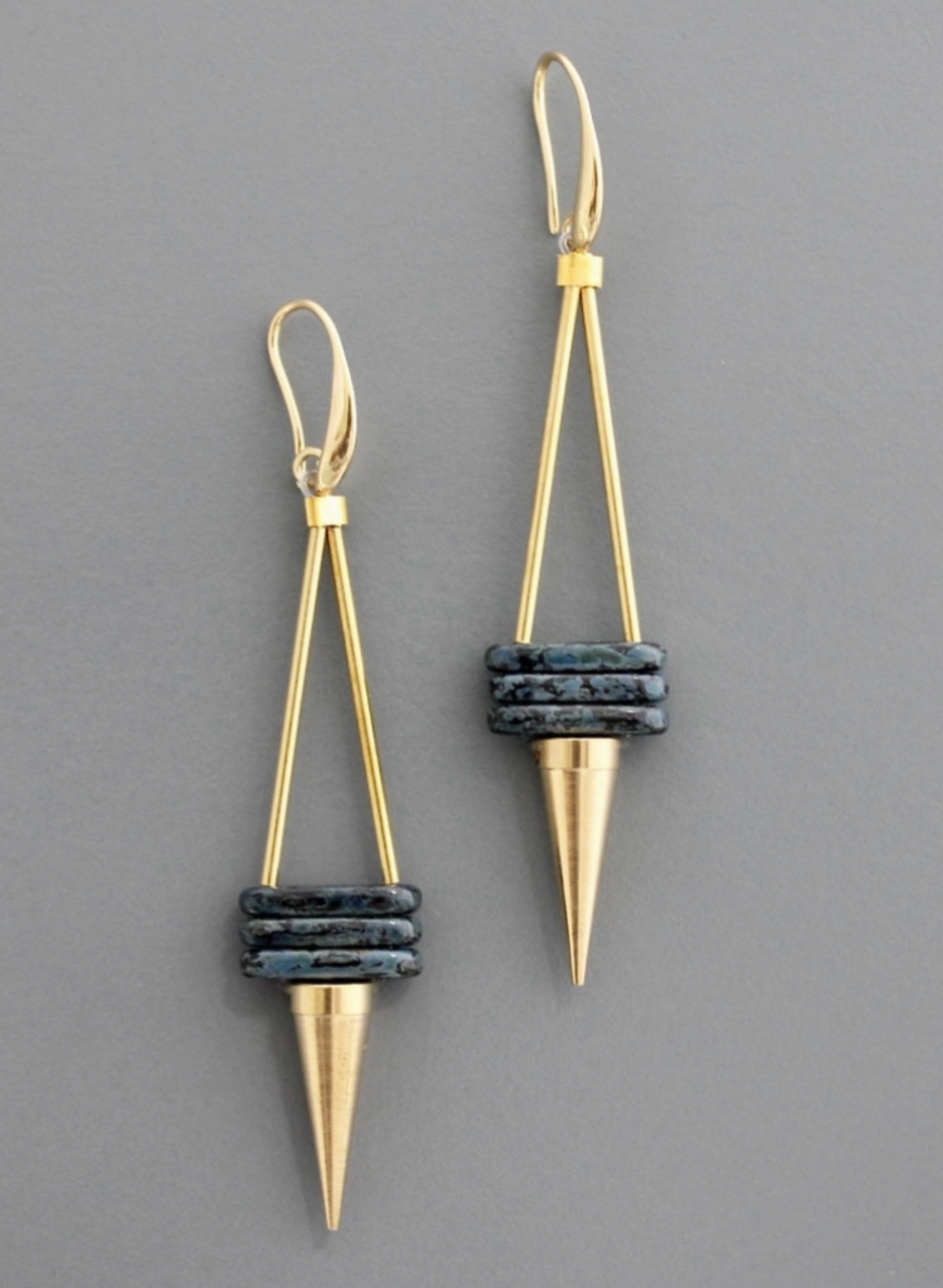 David Aubrey - Black Hematite Spike Earrings - Gold