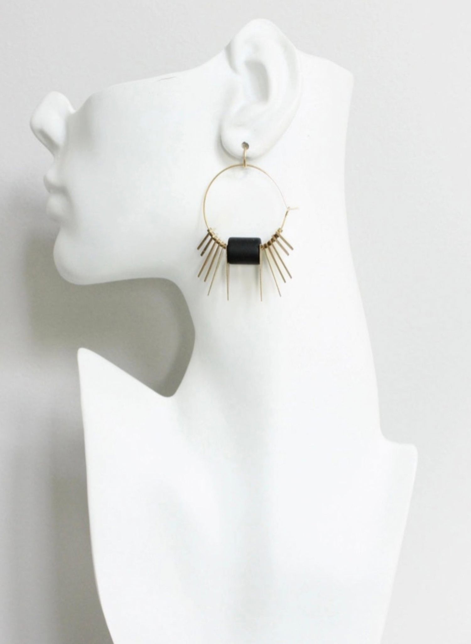 David Aubrey - Geometric Black & Brass Hoop Earrings