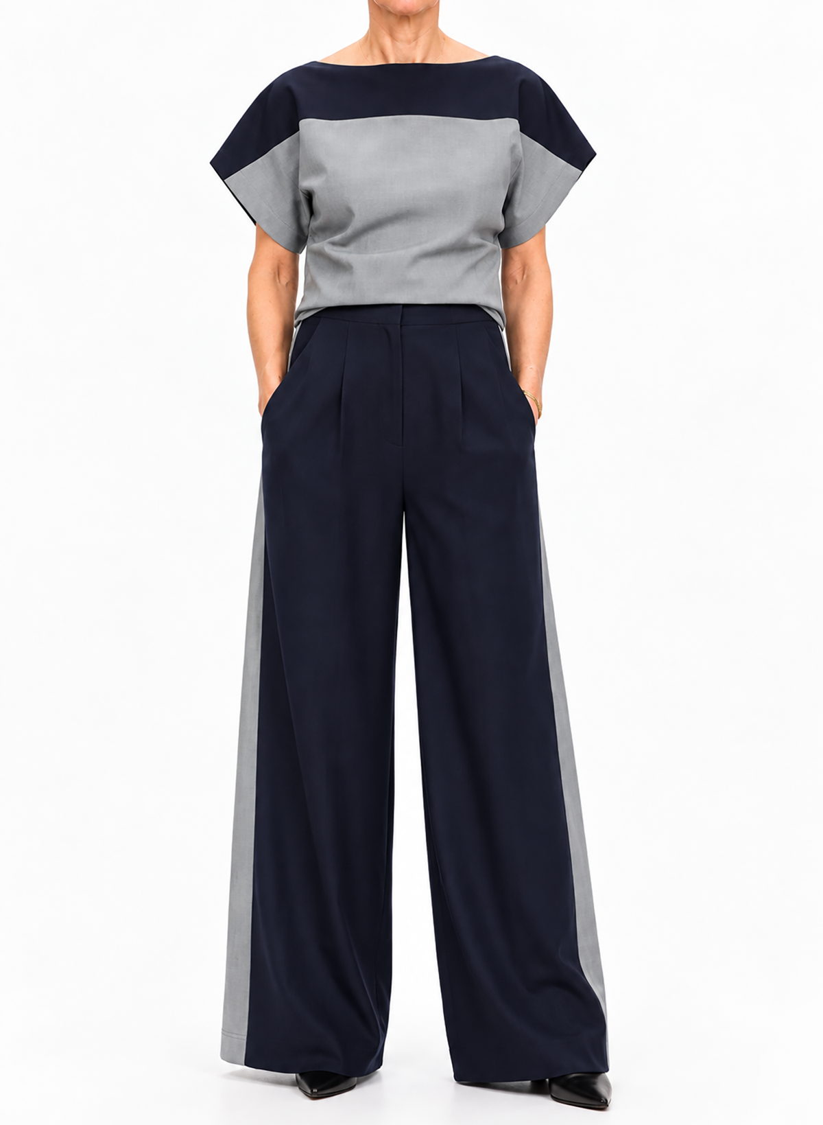 Two-Tone Top - Grey/Navy - Meg