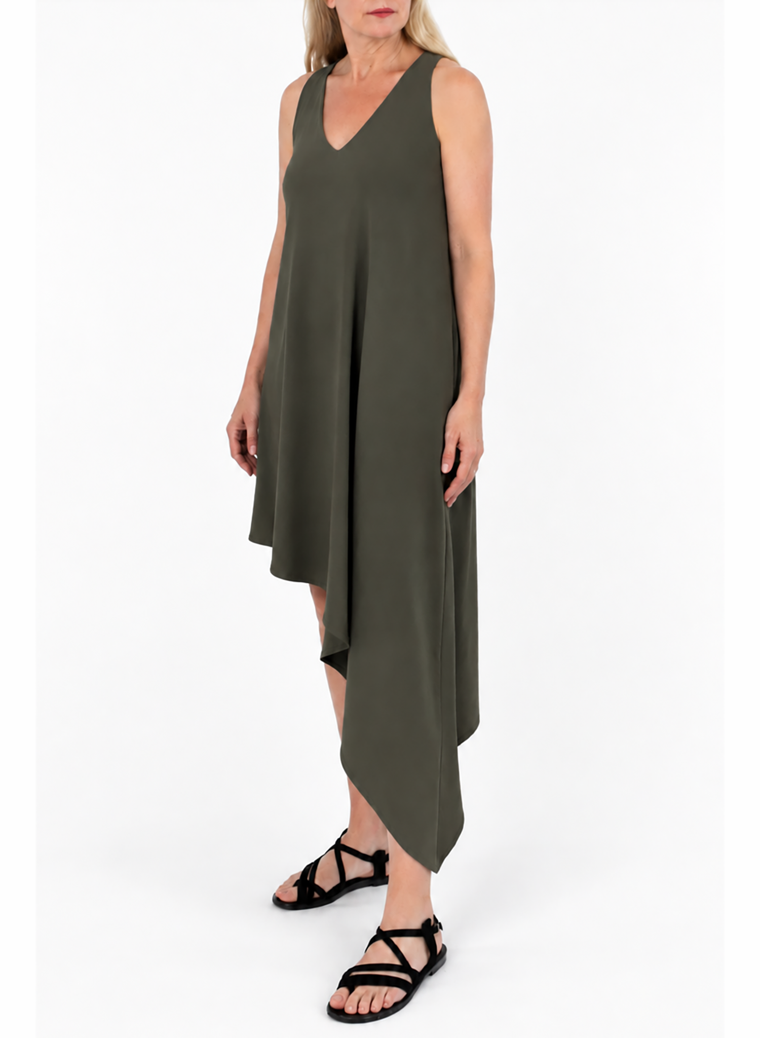 Jersey V-Neck Dress - Olive - Meg