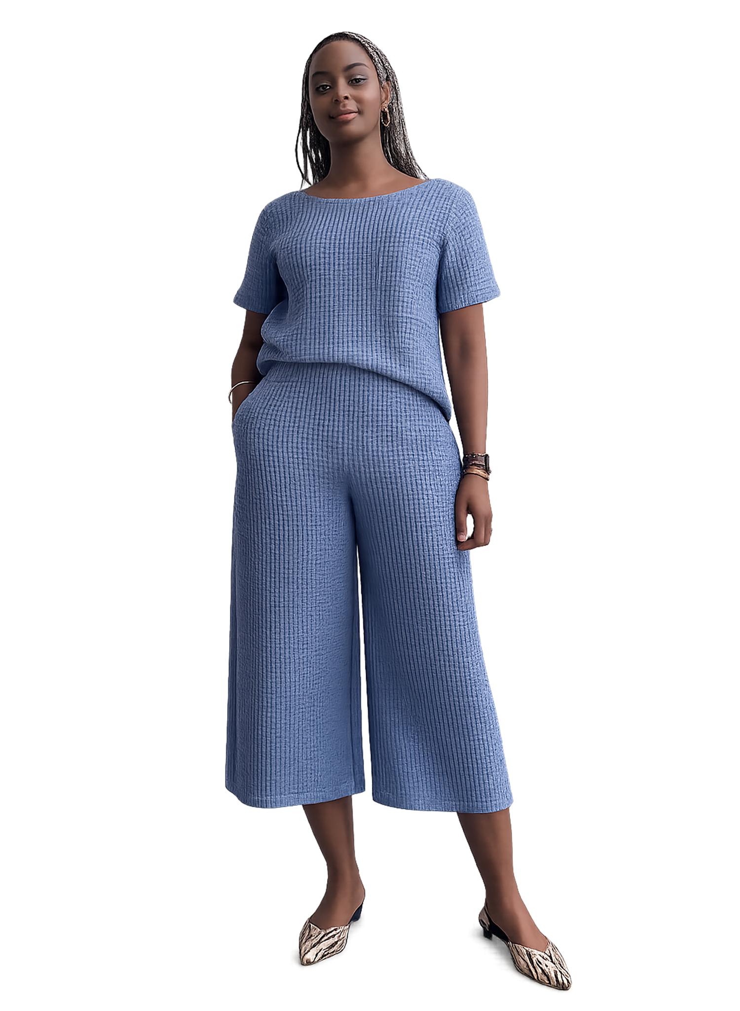 Wide Leg Jogger Pant - Steel Blue