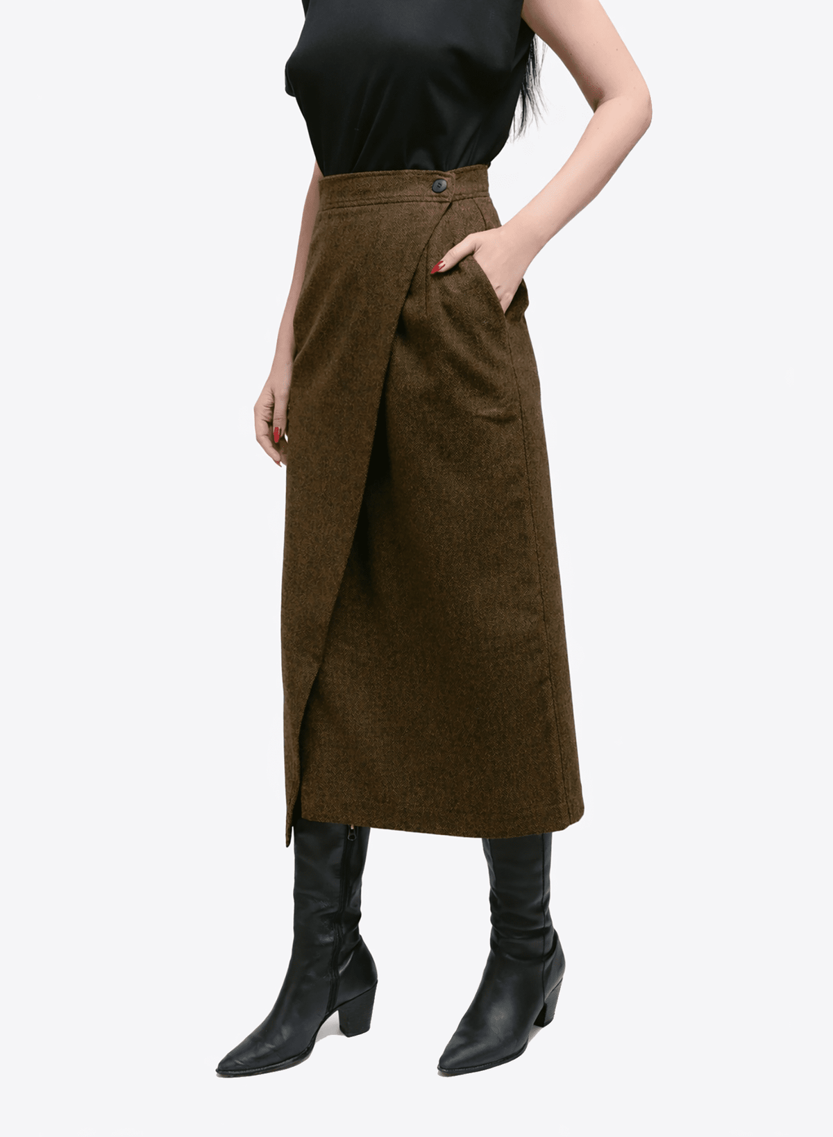 Atlas Wrap Skirt - Brown Herringbone - Meg