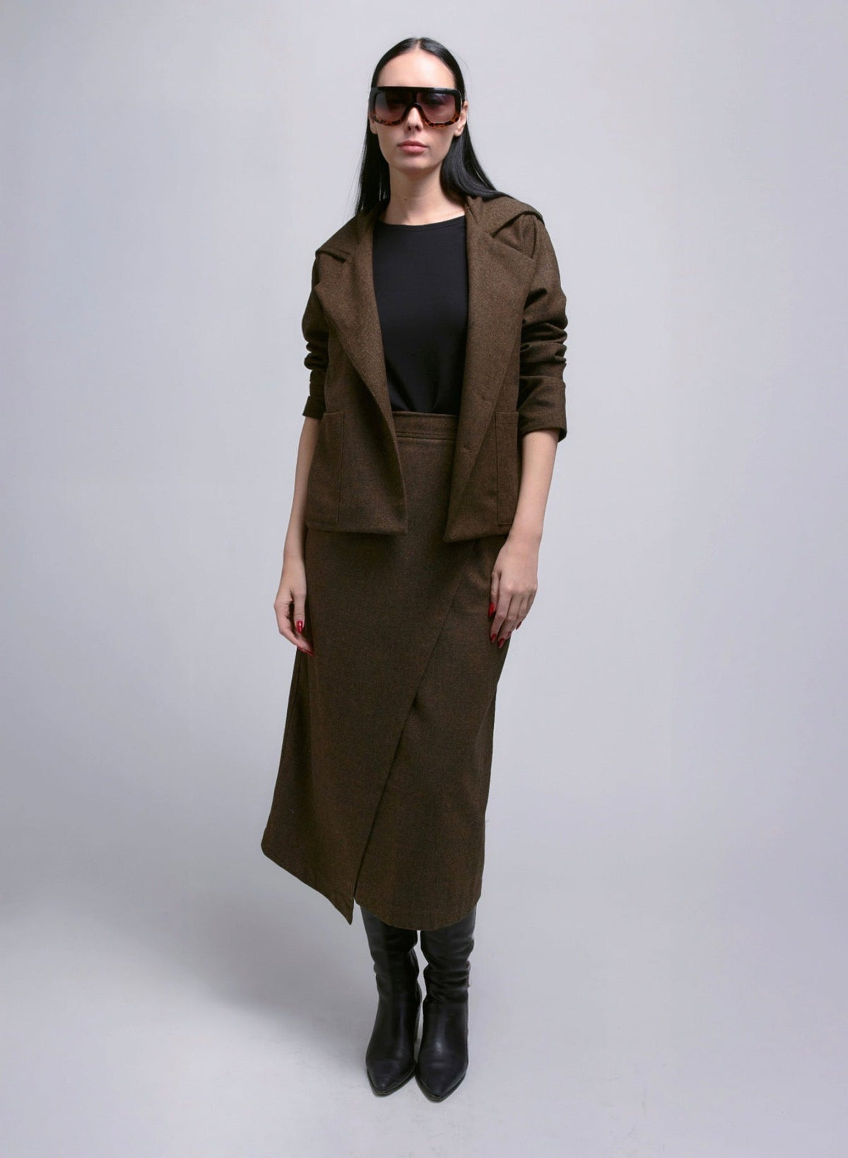 Atlas Wrap Skirt - Brown Herringbone - Meg