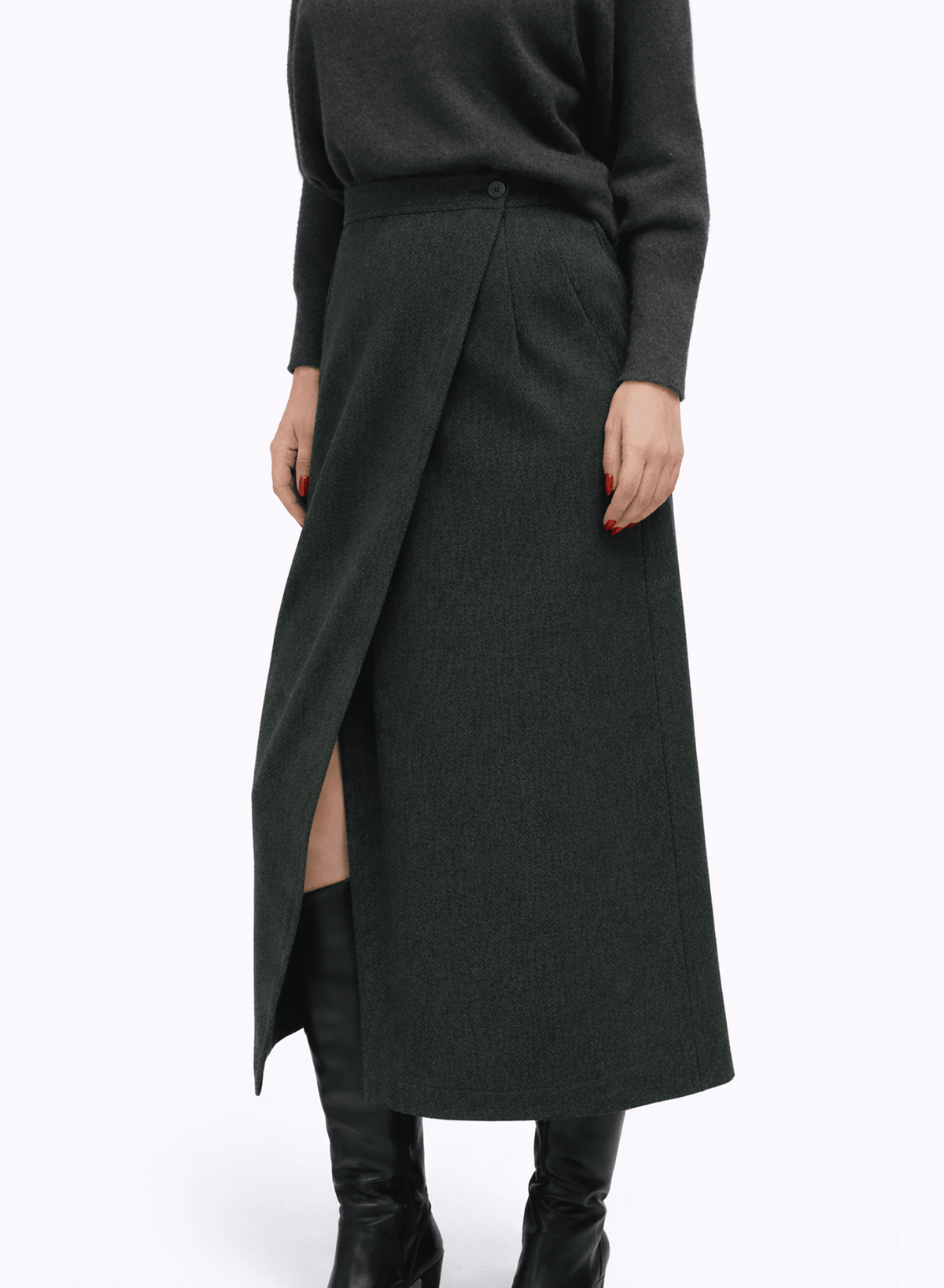 Atlas Wrap Skirt - Olive Herringbone - Meg