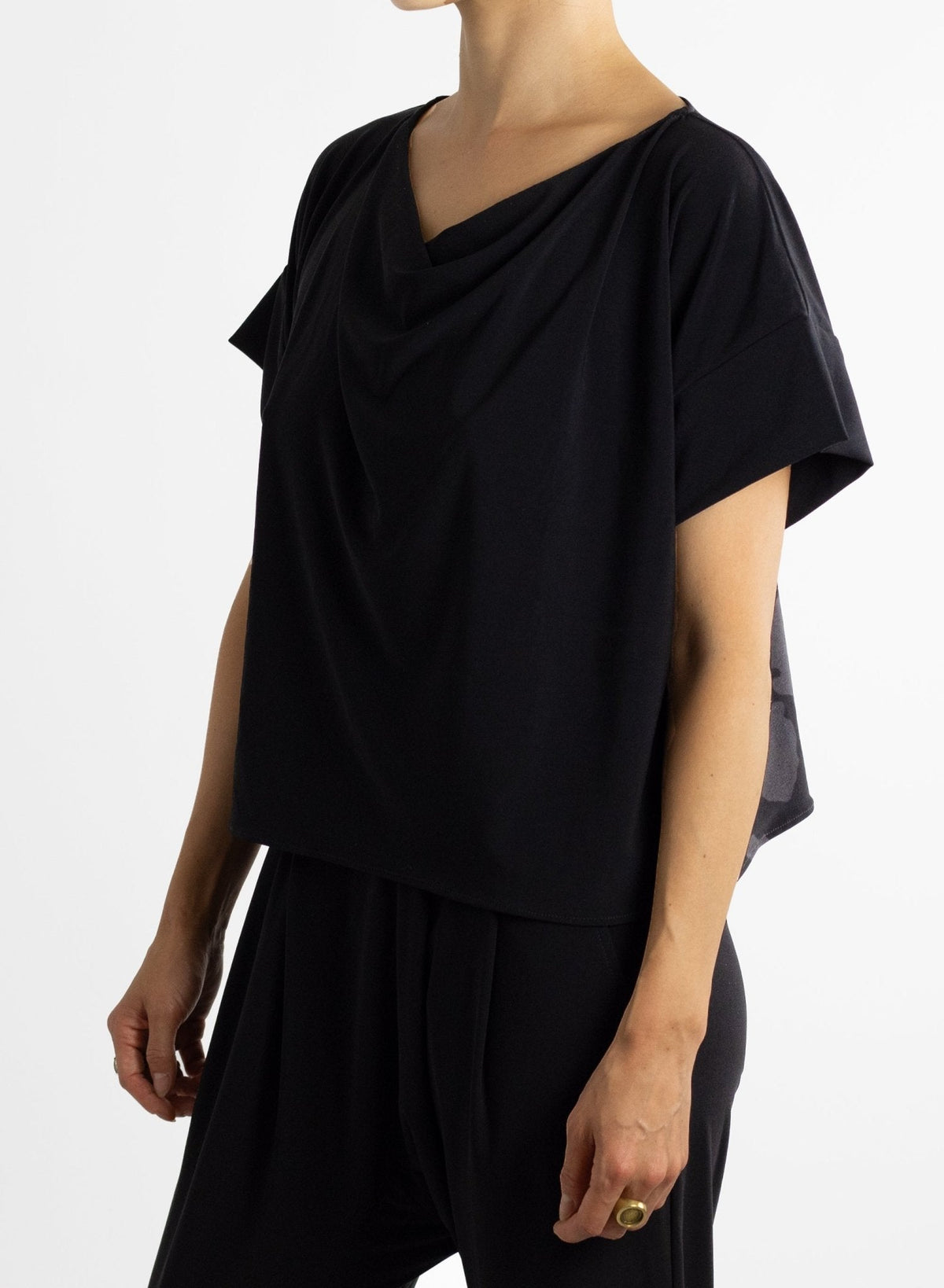 Cowl Neck Tee - Black - Meg