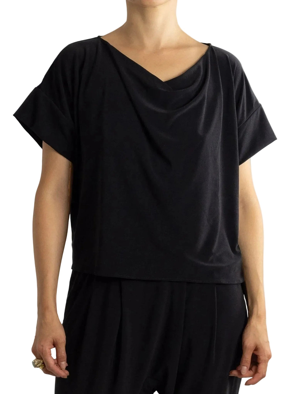 Cowl Neck Tee - Black - Meg