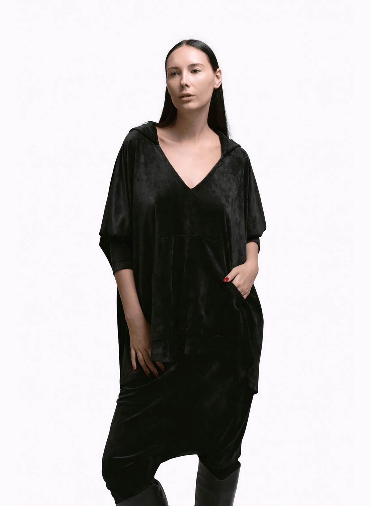 Cozy Hoodie - Black Velour - Meg