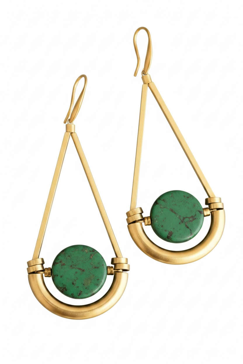 David Aubrey - Geometric Jasper and Brass Earrings - Meg