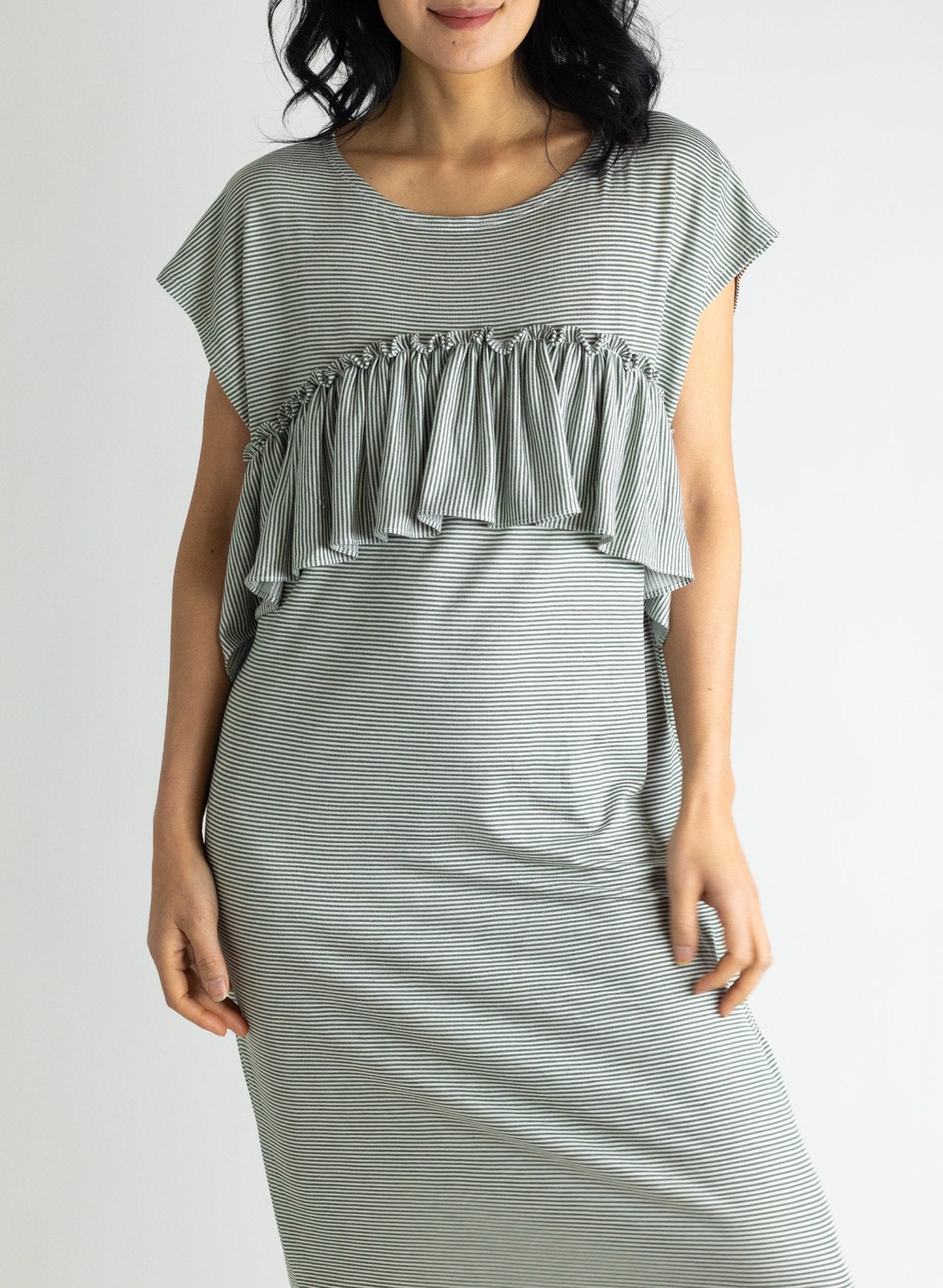 Glimpser Dress - Olive Stripe - Meg - Made in NYC