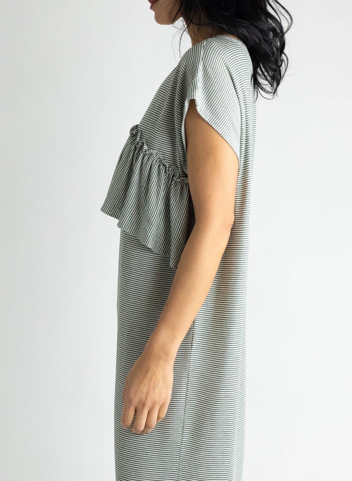 Glimpser Dress - Olive Stripe - Meg - Made in NYC