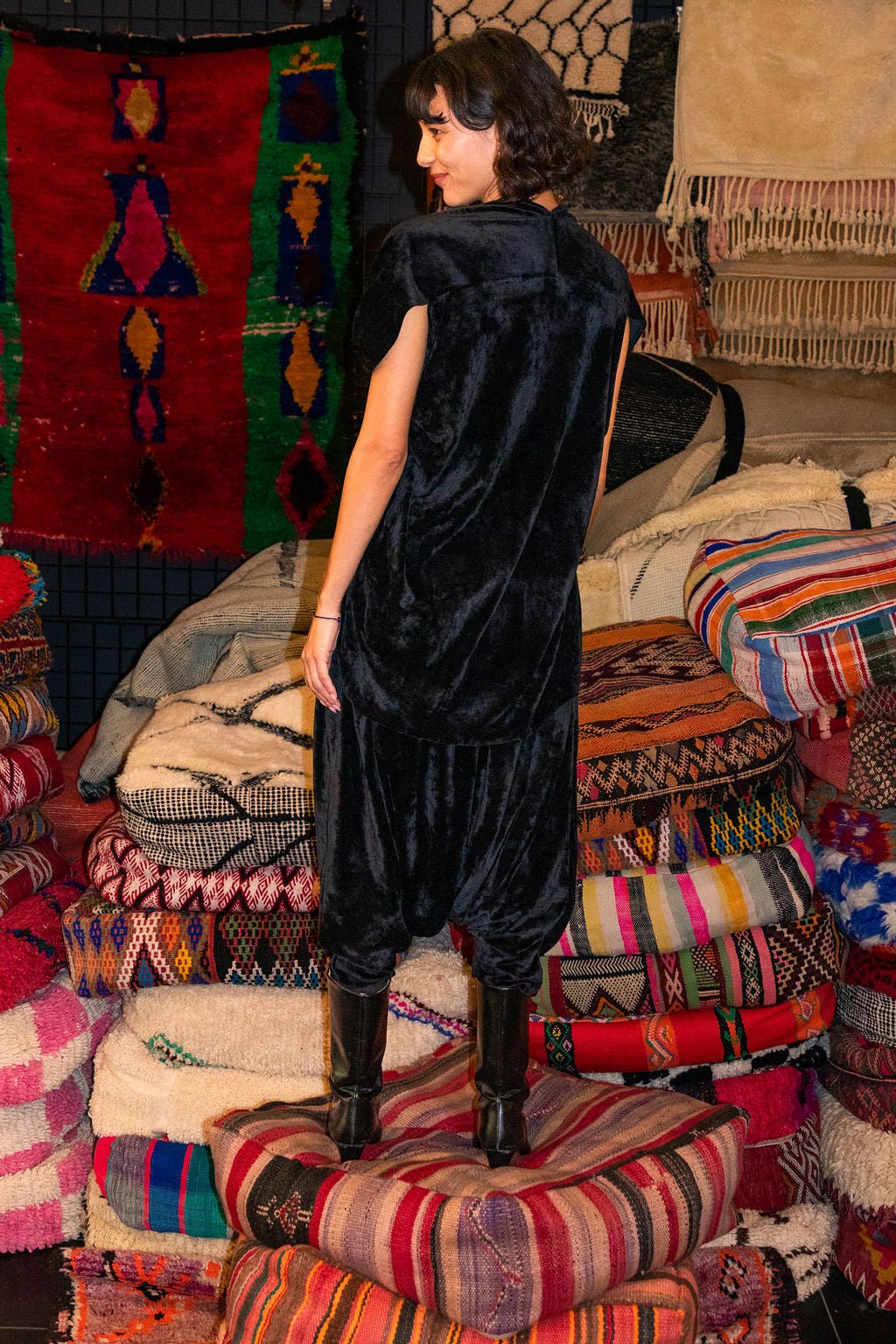 Harem Pant - Black Velour (Pre - Order) - Meg