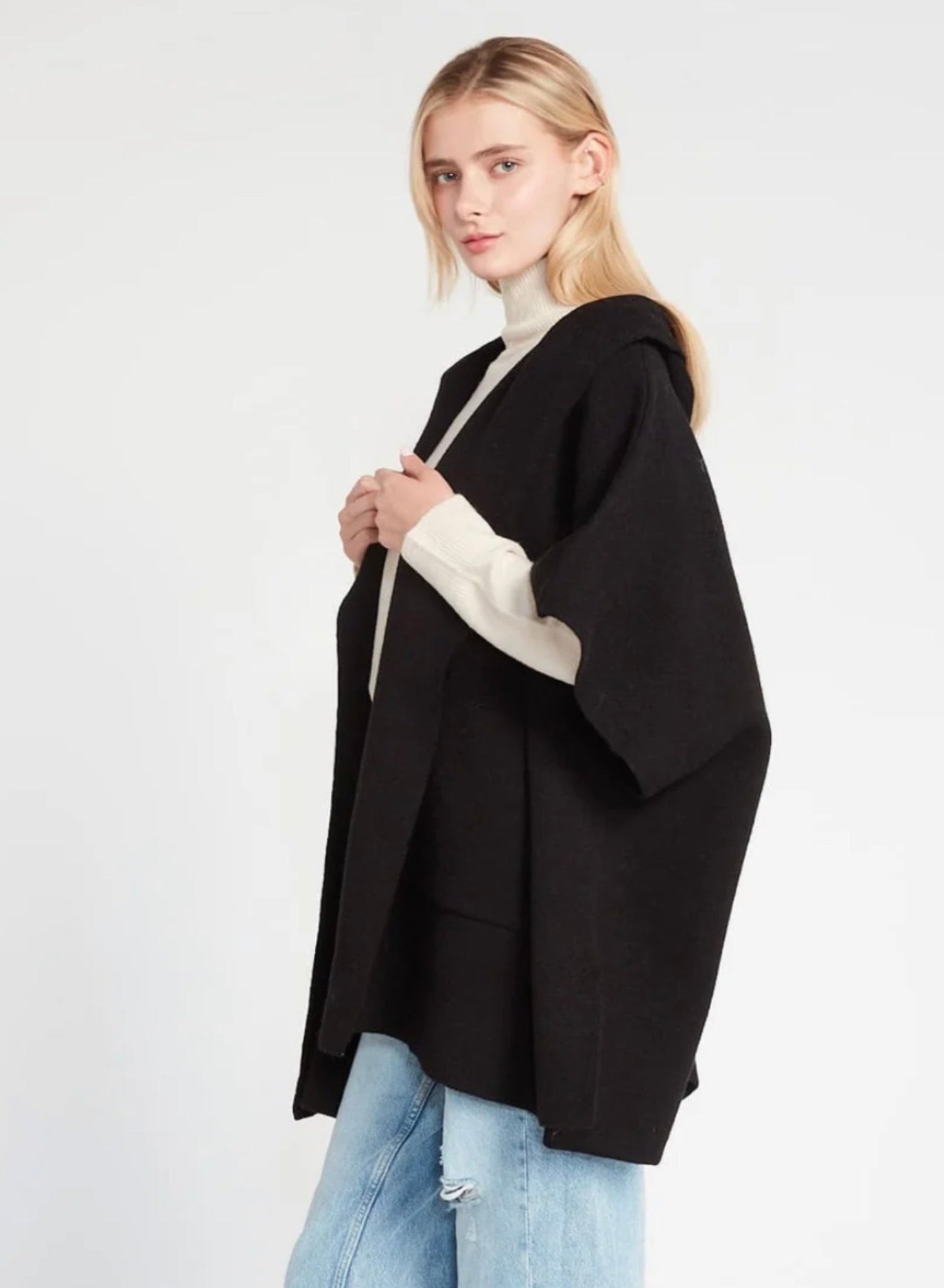 Hooded Cape Poncho - Black - Meg