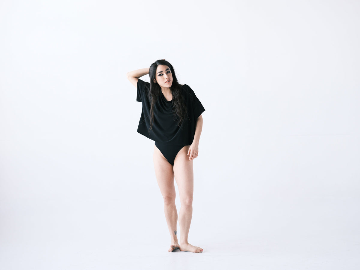 Meg Movement Cowl Neck Tee - Black - Meg