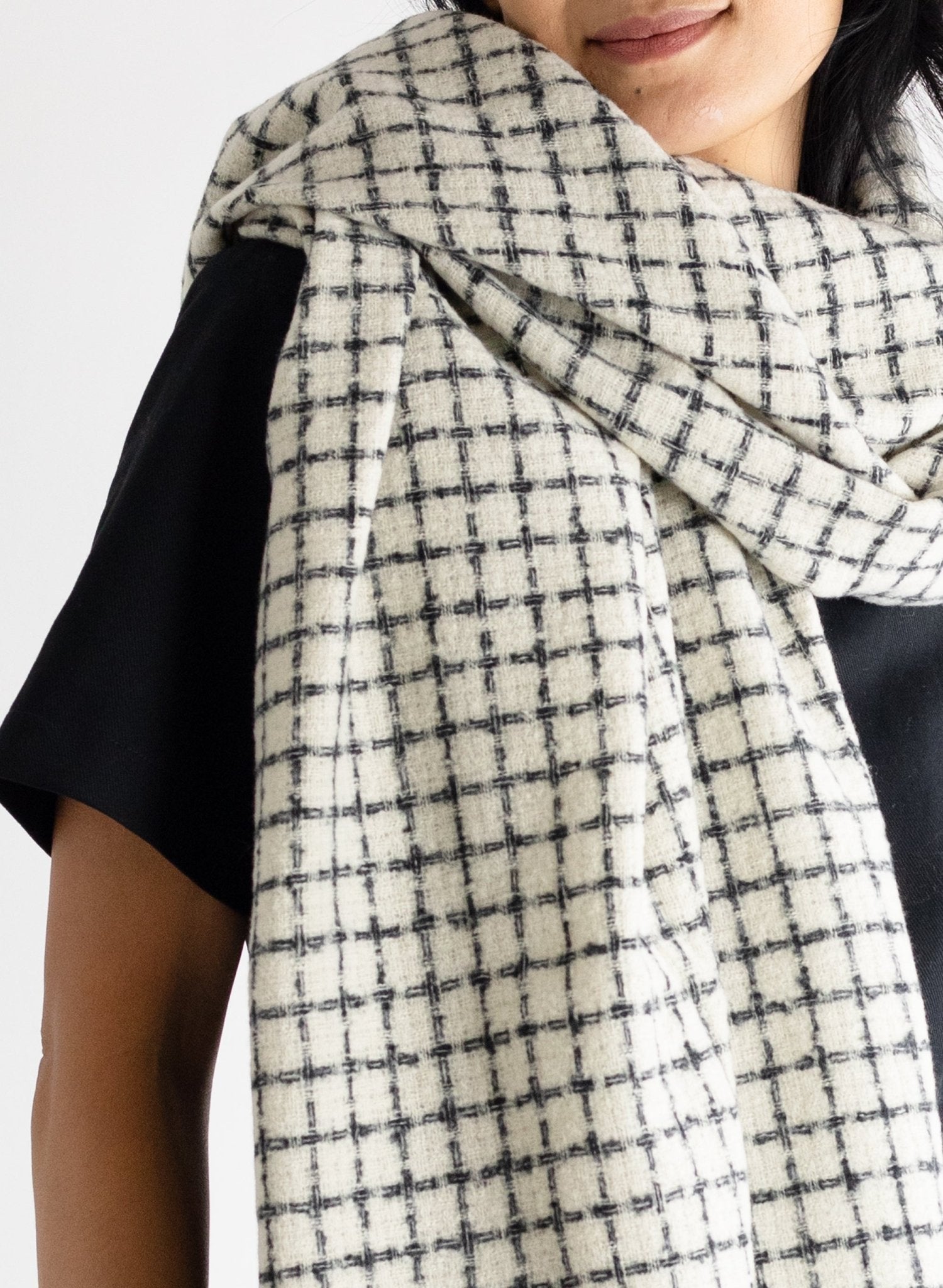 Minimal Windowpane Scarf - Ivory - Meg