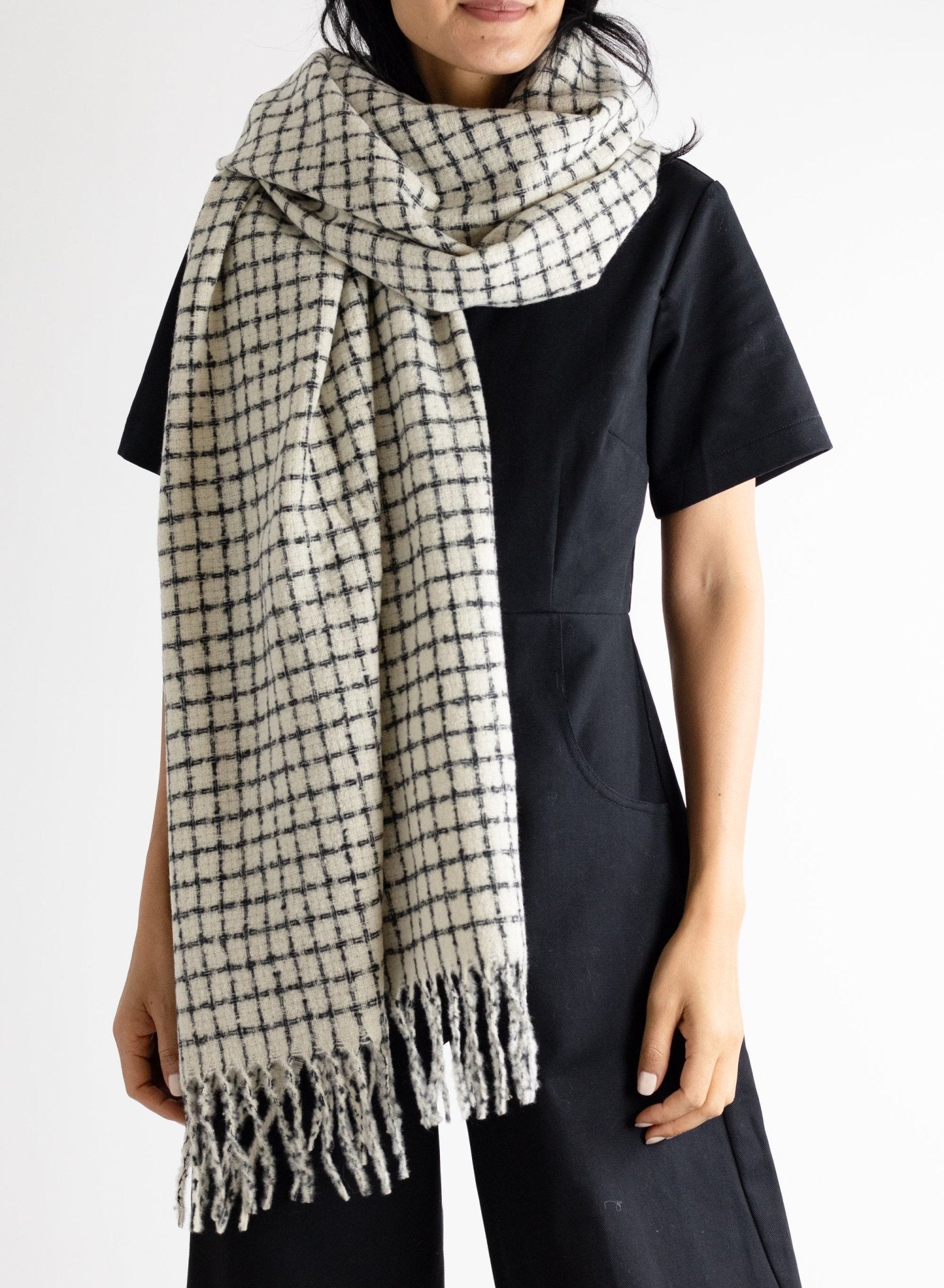 Minimal Windowpane Scarf - Ivory - Meg