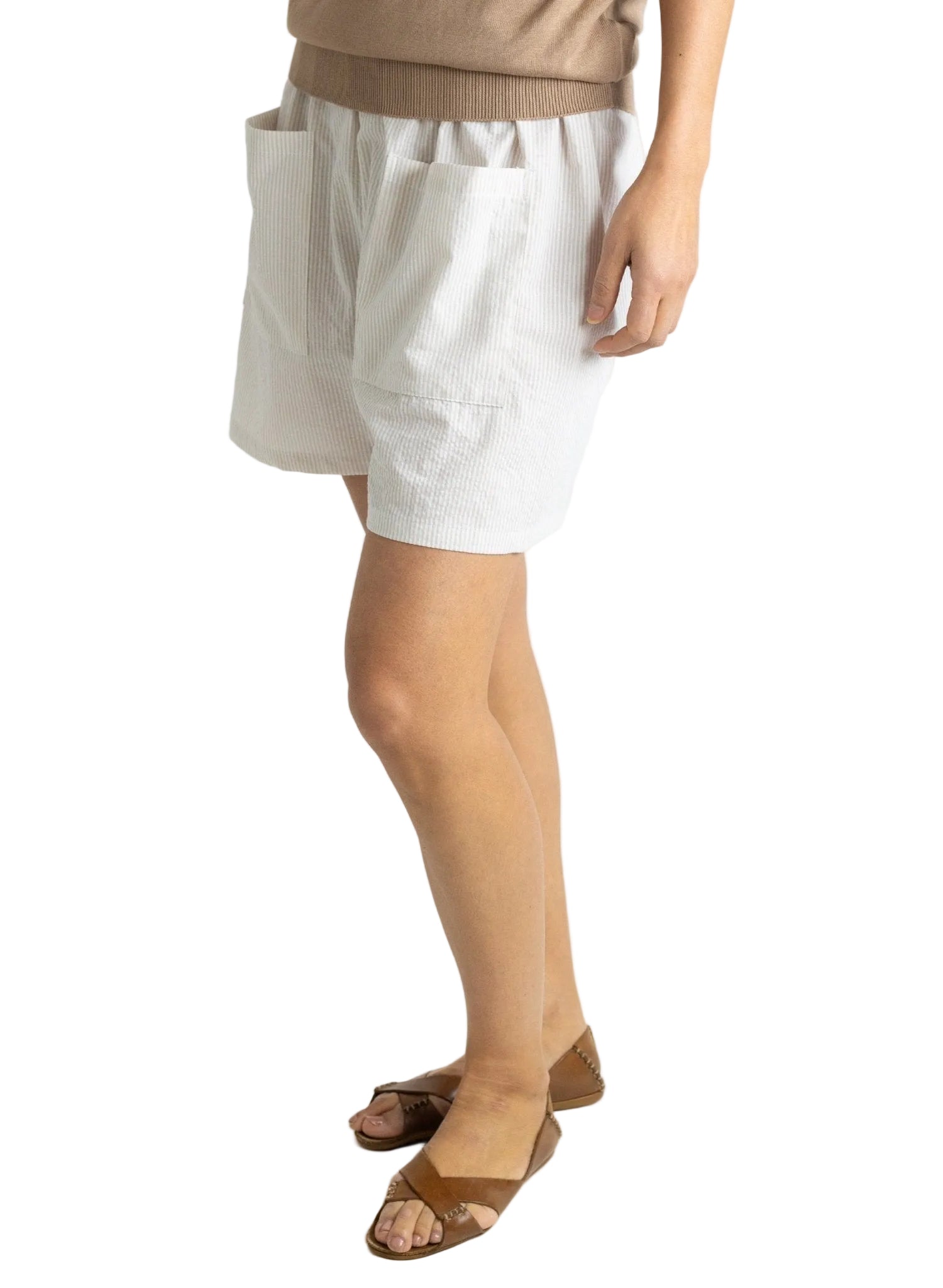 Play Short - Beige Seersucker - Meg - Made in NYC