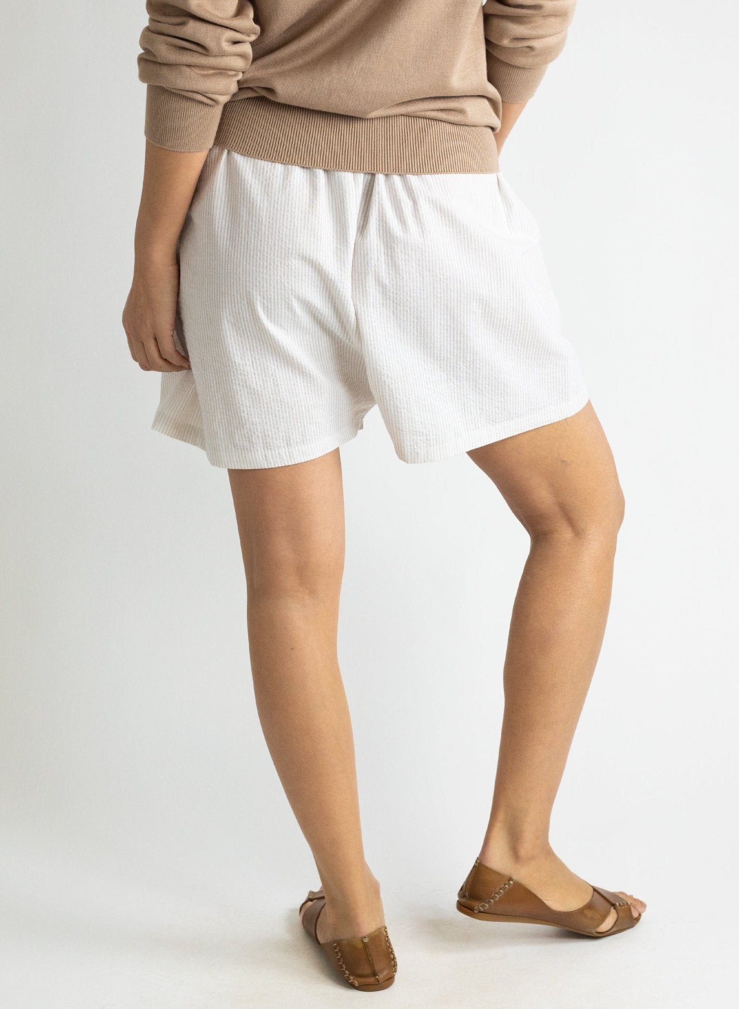Play Short - Beige Seersucker - Meg - Made in NYC