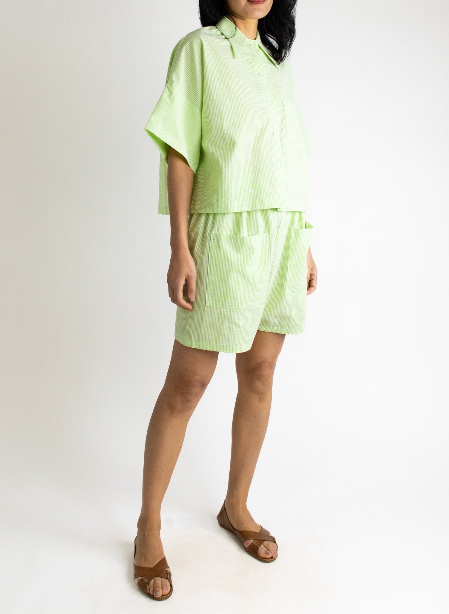 Play Short - Lime Seersucker - Meg - Made in NYC