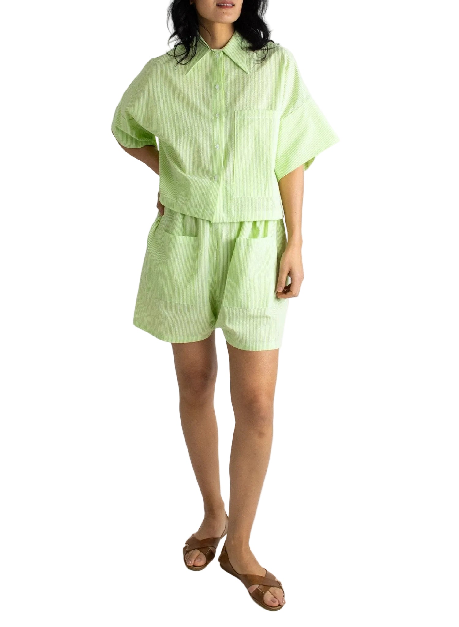 Play Short - Lime Seersucker - Meg - Made in NYC