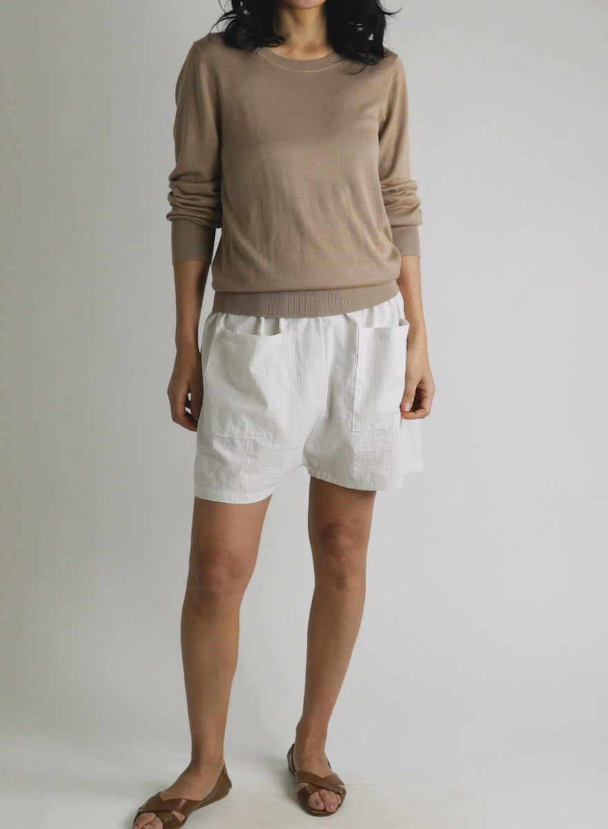 Play Short - Beige Seersucker - Meg - Made in NYC