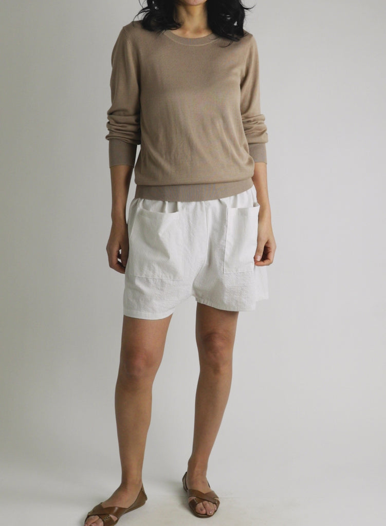 Play Short - Beige Seersucker - Meg - Made in NYC
