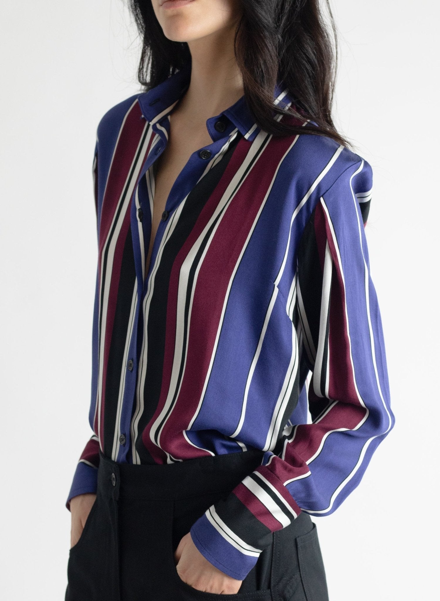 Raya Button Down - Cool Toned Stripe - Meg