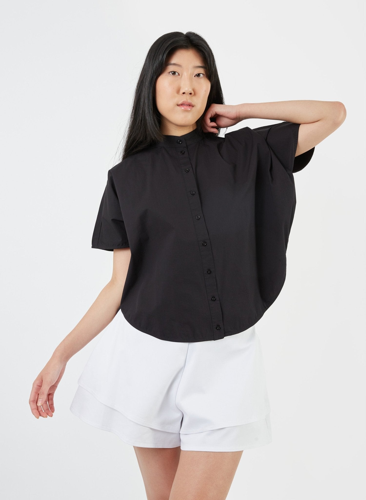 Rounded Hem Shirt - Black - Meg