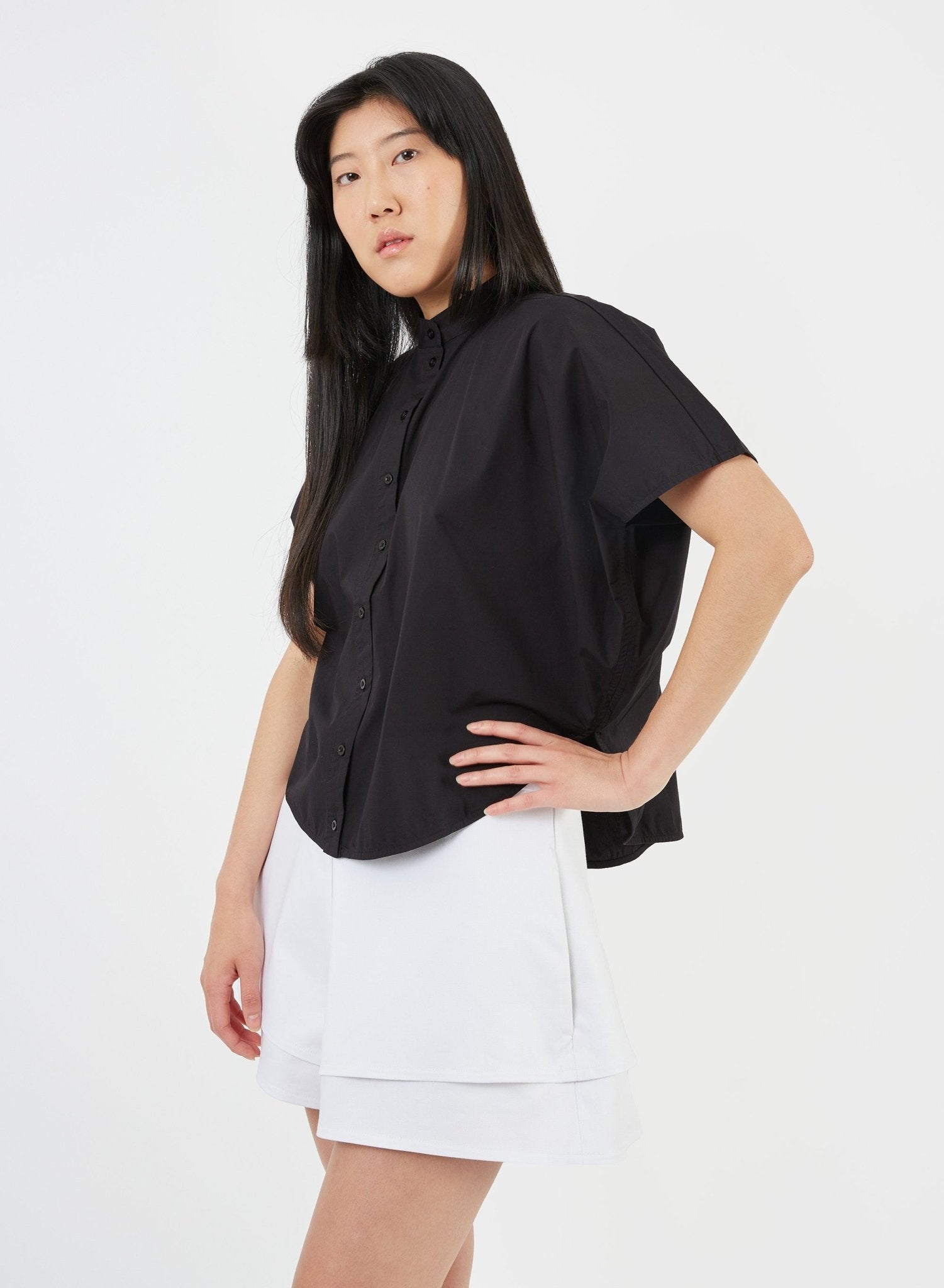 Rounded Hem Shirt - Black - Meg