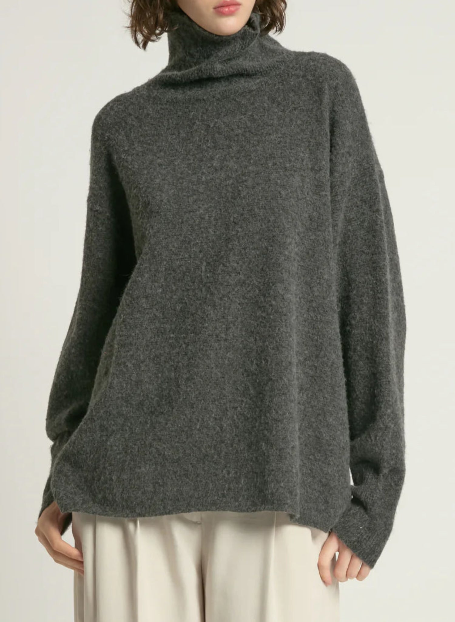 Slouch Turtleneck Sweater - Charcoal - Meg