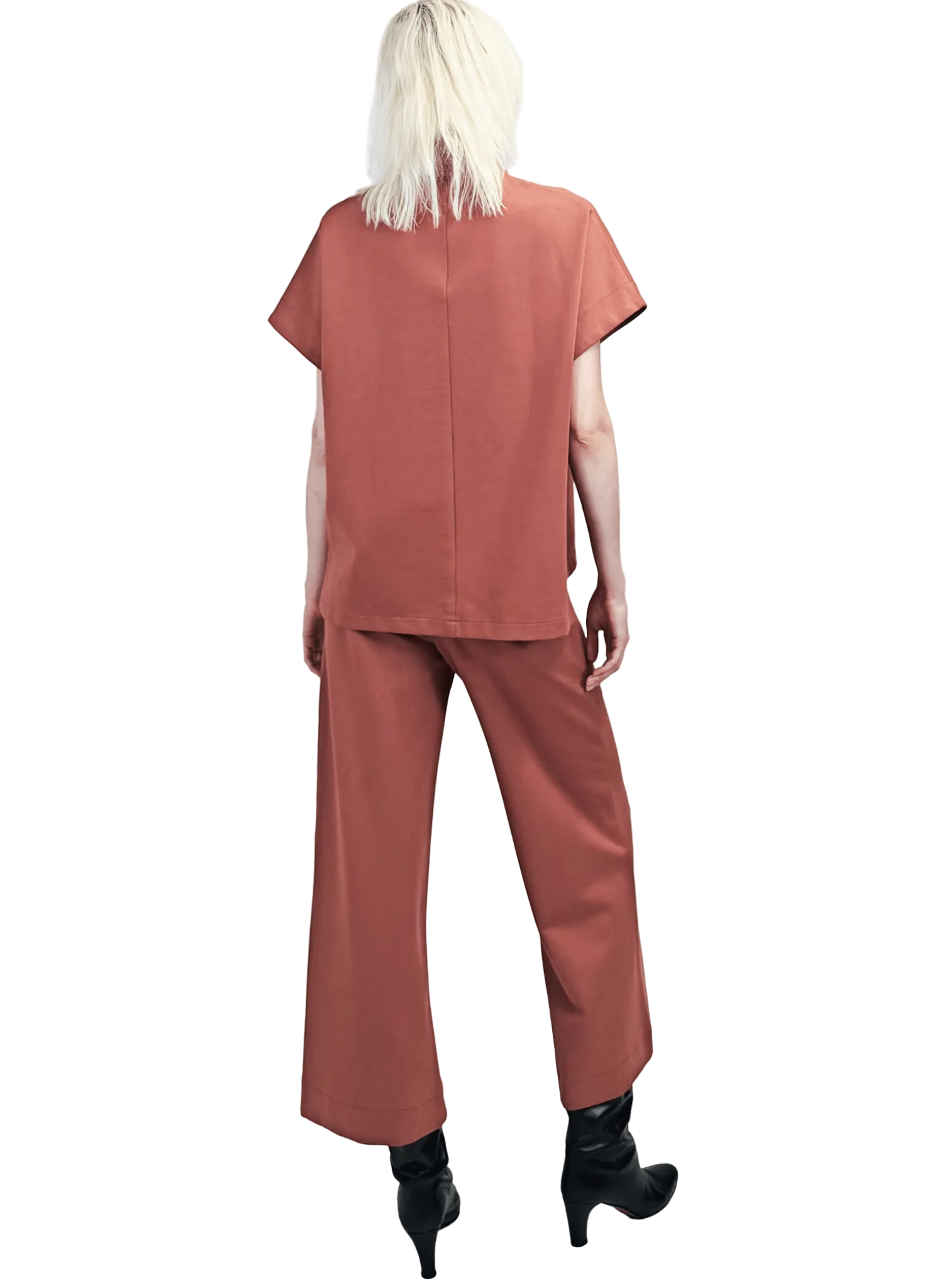 Short sleeve mod mock turtle neck ponte top - dessert rose pink - Meg