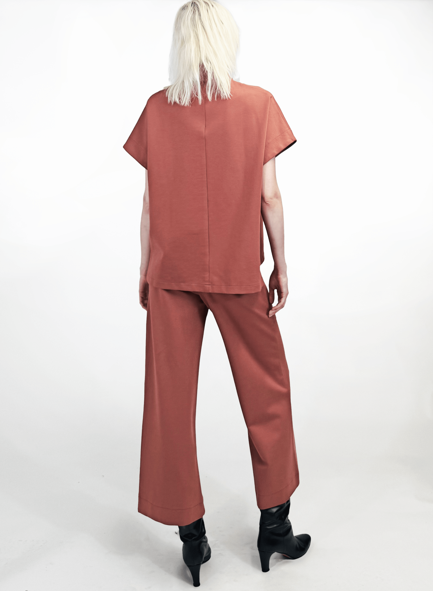 Short sleeve mod mock turtle neck ponte top - dessert rose pink - Meg