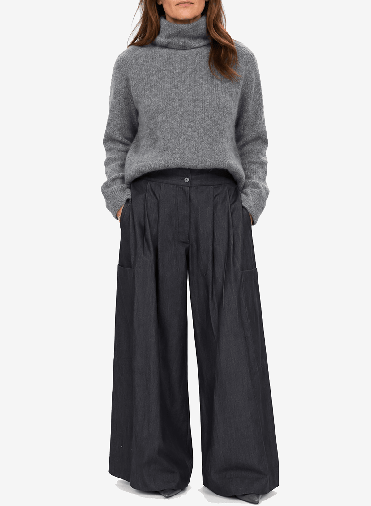 Soft Funnel Neck Sweater - Grey - Meg