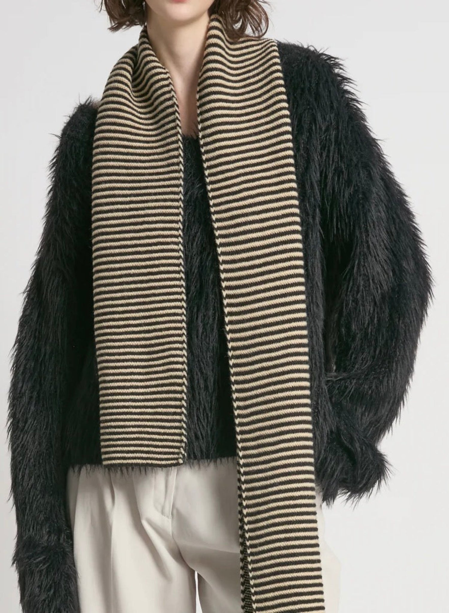 Striped Stitch Scarf - Ivory/Black - Meg