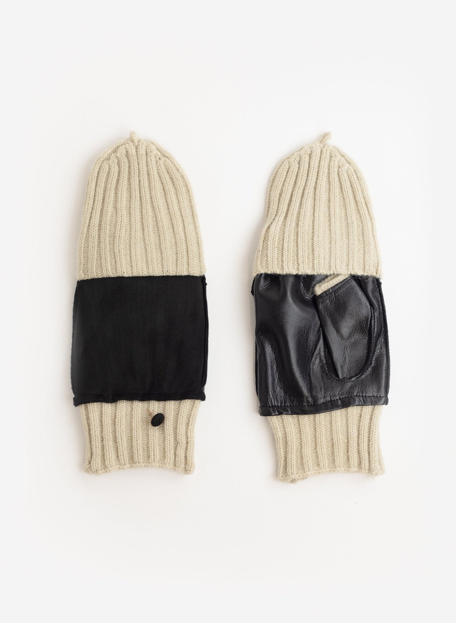 Suede and Leather Mittens - Black - Meg