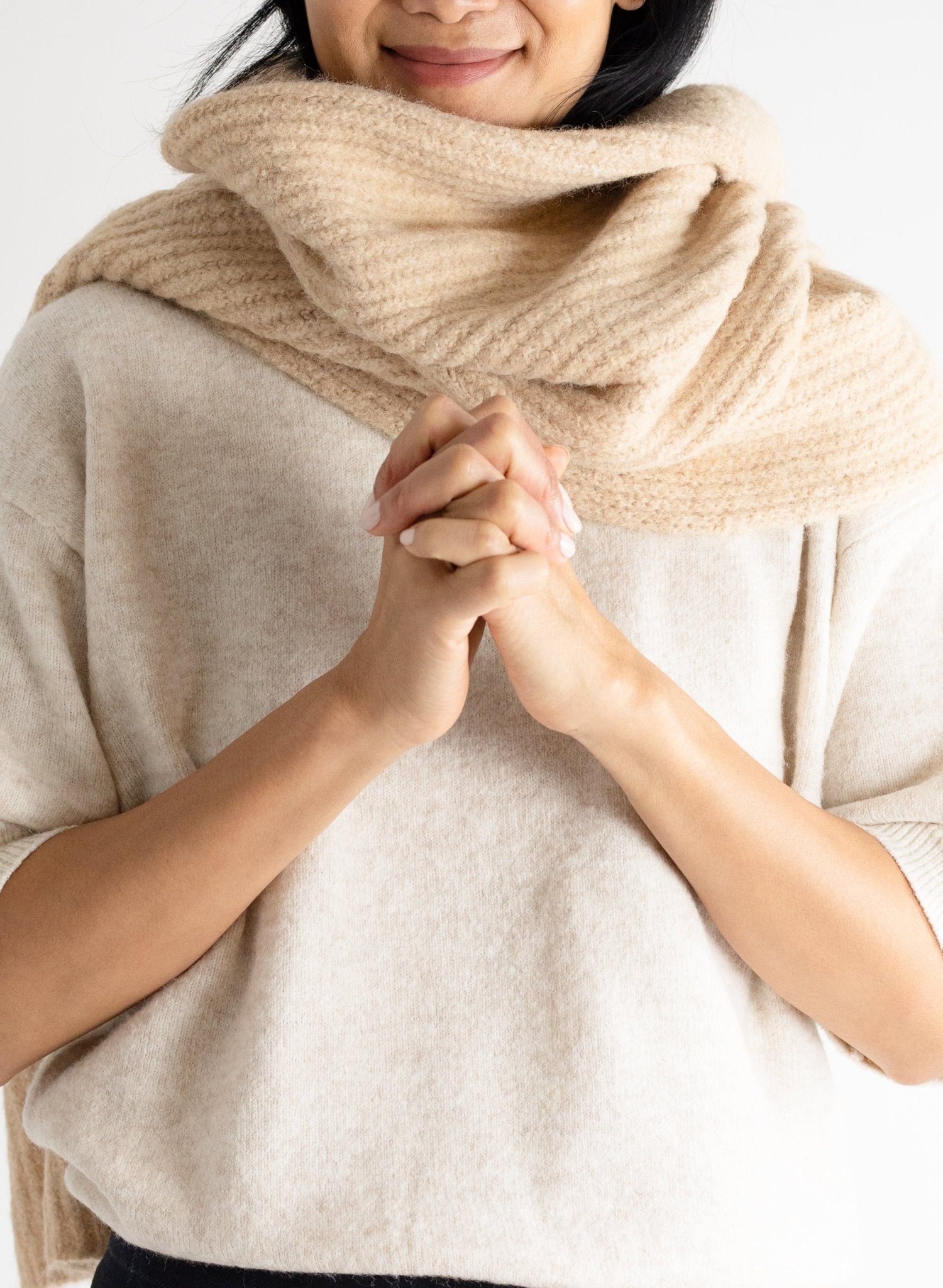 Rib Knit cozy Scarf in neutral Camel beige - Meg