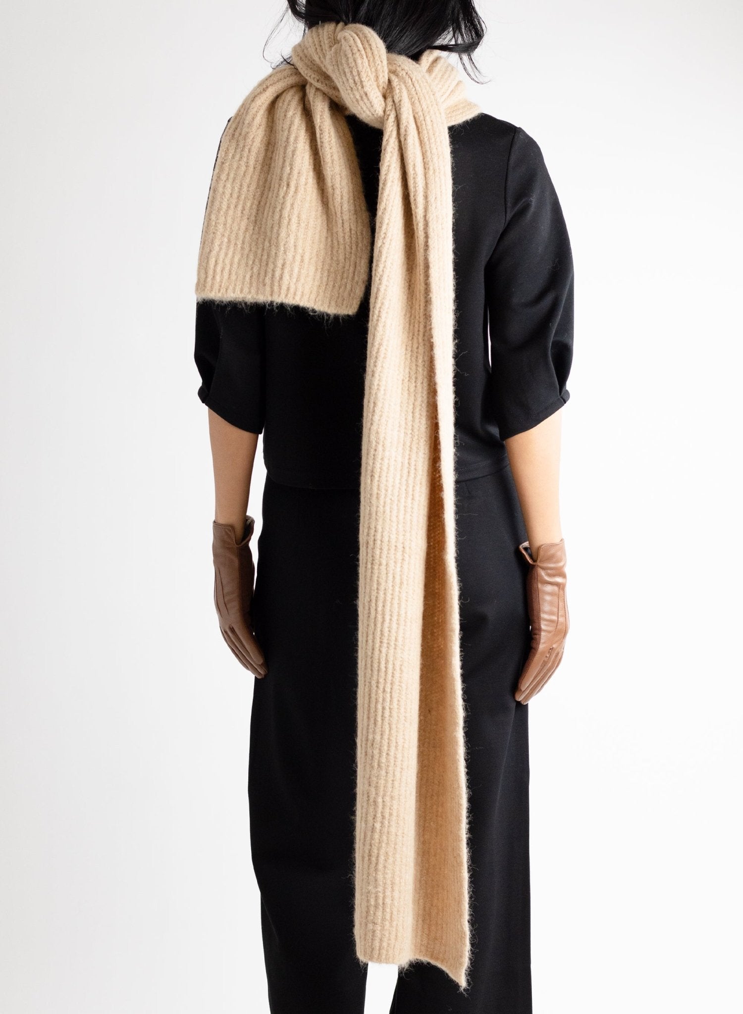 Rib Knit cozy Scarf in neutral Camel beige - Meg